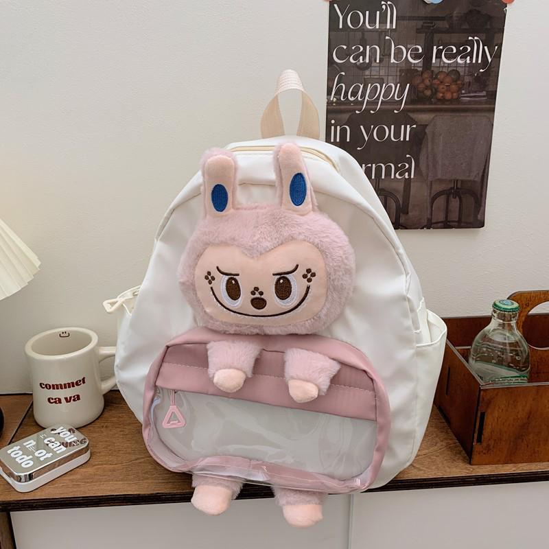 New 3D Cartoon Kids Double Shoulder School Backpack with Cute Doll and Large Capacity