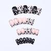 24pcs Medium Length French Leopard Acrylic Nail Art With Rhinestones Full Cover False Nail For Parties And Social Event