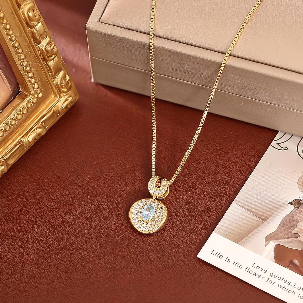 Zircon Pendant Necklace & Gold-Plated Earrings Set - Fashionable Goddess Style