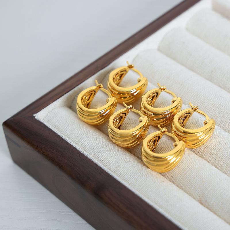 Modern Jewelry Multi Layer Metal Wire Hoop Earrings Popular High Quality Brass Gold Color Earrings For Women