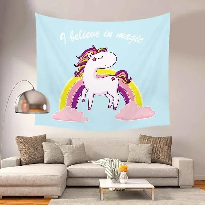 Rainbow Unicorn Pattern Tapestry Office Living Room Tapestry Home Wall Decoration Tapestry