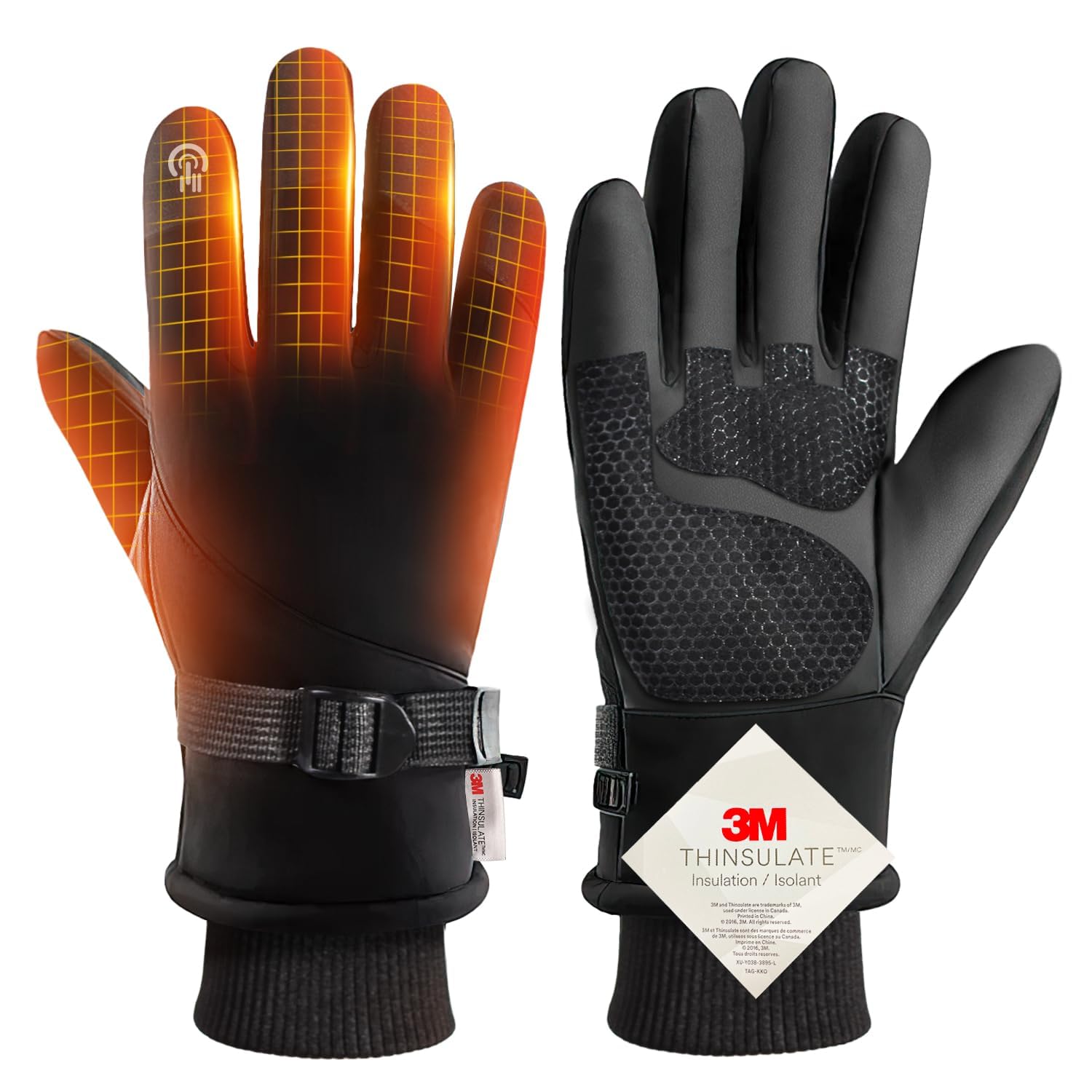 

Зимние перчатки для зимнего смартфона и 3M Thinsulate, уличные перчатки с и завязками для и рыбалки, размер [Новинка 2025, Совместимые, с флисовой подкладкой] Мужские чёрный