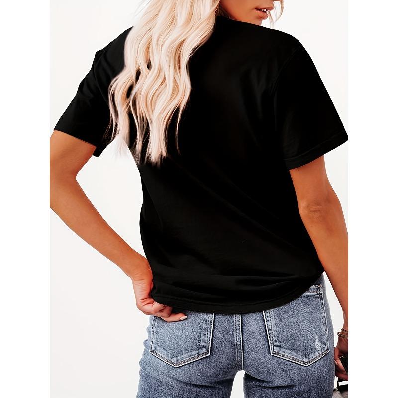 European Size European Size 1pc Women'S Elegant Butterfly Heart Print T-Shirt - Comfortable Polyester Spandex Blend