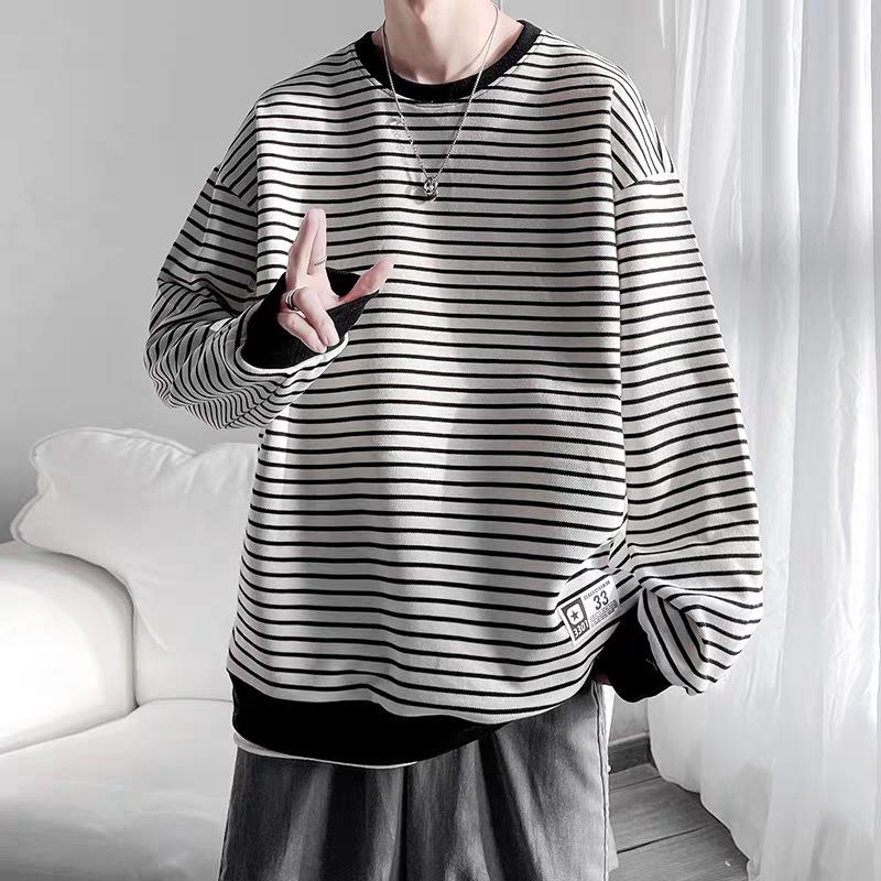 Striped long-sleeved T-shirt 2025 spring and autumn new men's versatile Korean version crew neck sweater bottoming shirt top long-sleeved