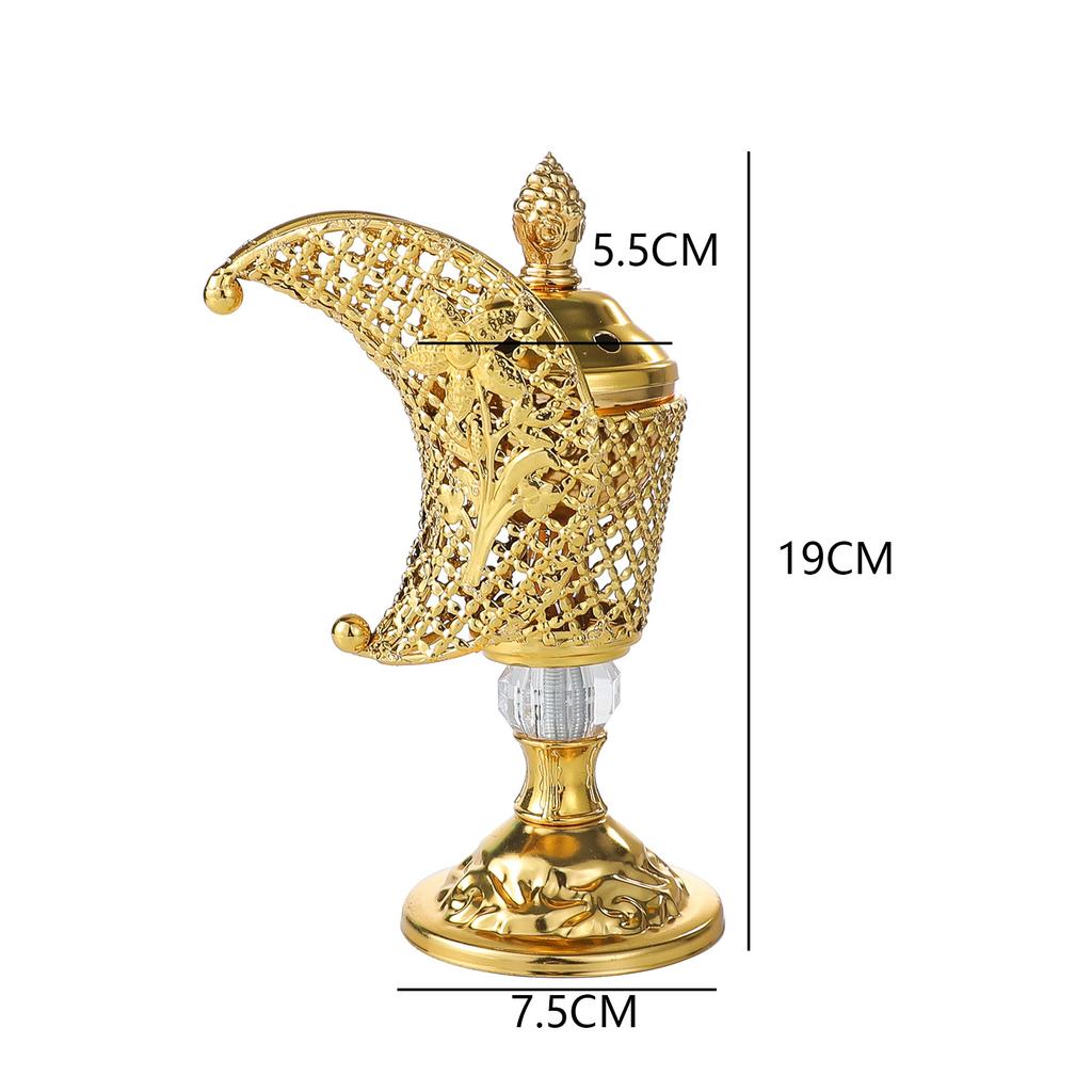 Golden Iron Hollow Moon Incense Burner, Middle Eastern Indoor Incense Burner, Arabic Desktop Decorative Incense Burner