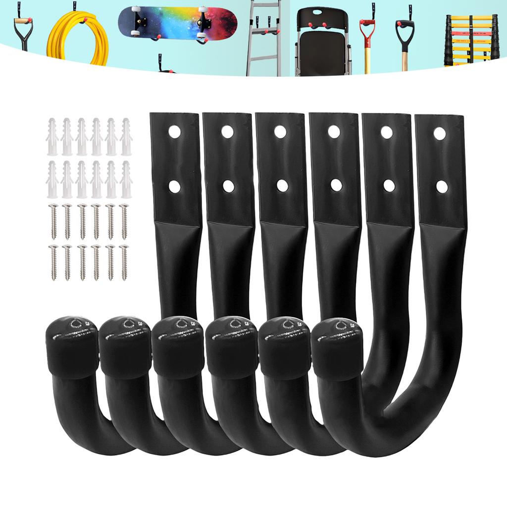 Pack of 6 Utility Garage Hooks with Strong Load Capacity Wall Mount Hook Simple Installation for Hanging Bikes & Tools