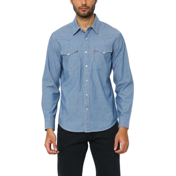 Levis Solid Color Button Down Straight Leg Denim Long Sleeve Shirt Men shirts Dark-Blue 85745-0156