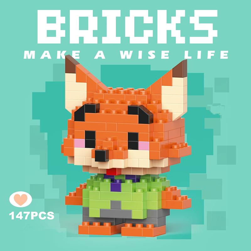 Diy Cute Animals Zoo Rabbit Fox Snake Carrot Otter Movie Cartoon Decoration Building Blocks Kit Bricks Model Kid Toy Children