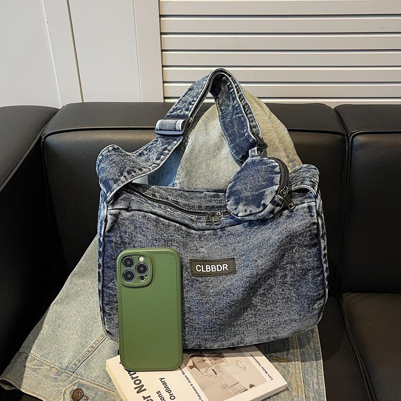 Solid Color Crossbody Bag Underarm Bag Women Denim Bag Commuter Shoulder Bag