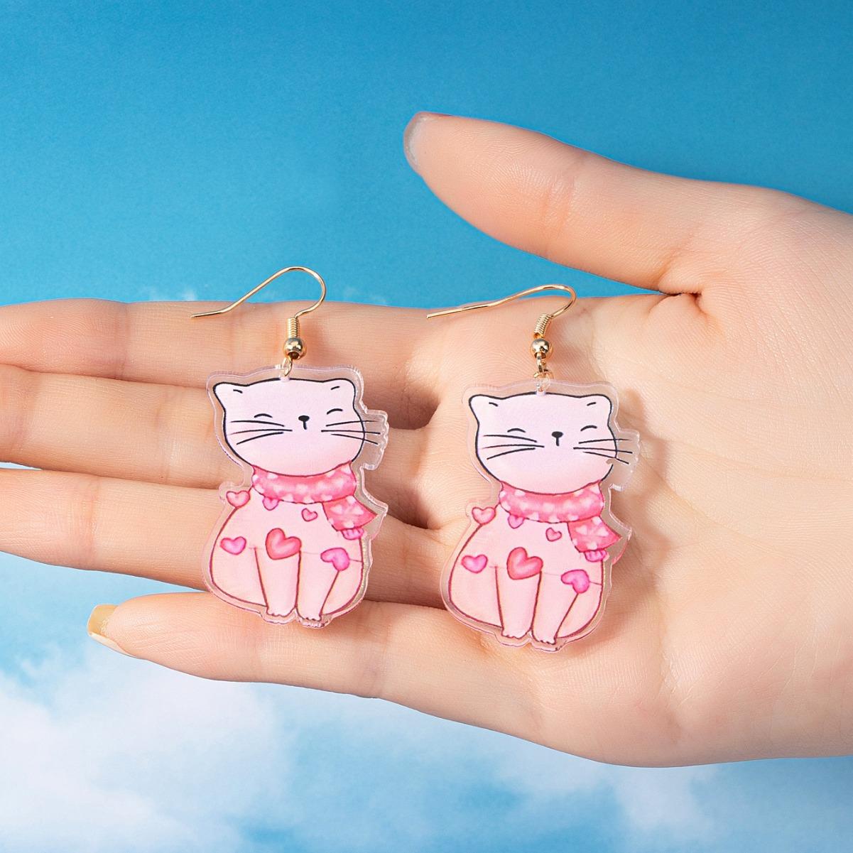 

Valentine s Day Cat Puppy Acrylic Pendant Ladies Earrings Necklace Accessories Pendant Fresh and Sweet