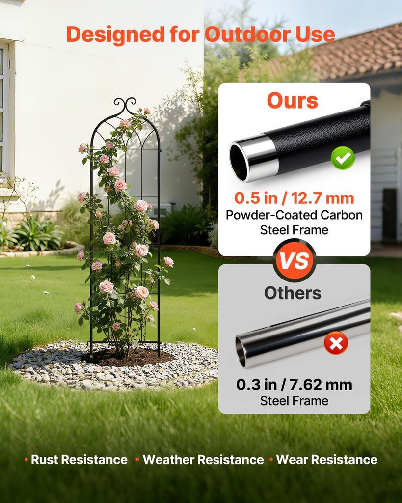 Garden Trellis, 152 X 40.5 Cm Rose Trellis, 4 Packs Garden Flower Rose Trellises with Powder-Coated Finish & Convenient Locking Design, Plant Support