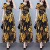 Elegant Fashion Harajuku Slim Fit Female Clothes Casual All Match A-line Skirt Patchwork Printed O Neck Short Sleeve Dresses