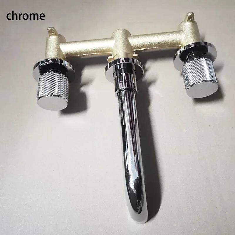 Bathroom Basin Faucet Brushed Gold/Black 2-Handle 3-Hole Wall Mounted Bathroom Sink Faucet Knurling Handle