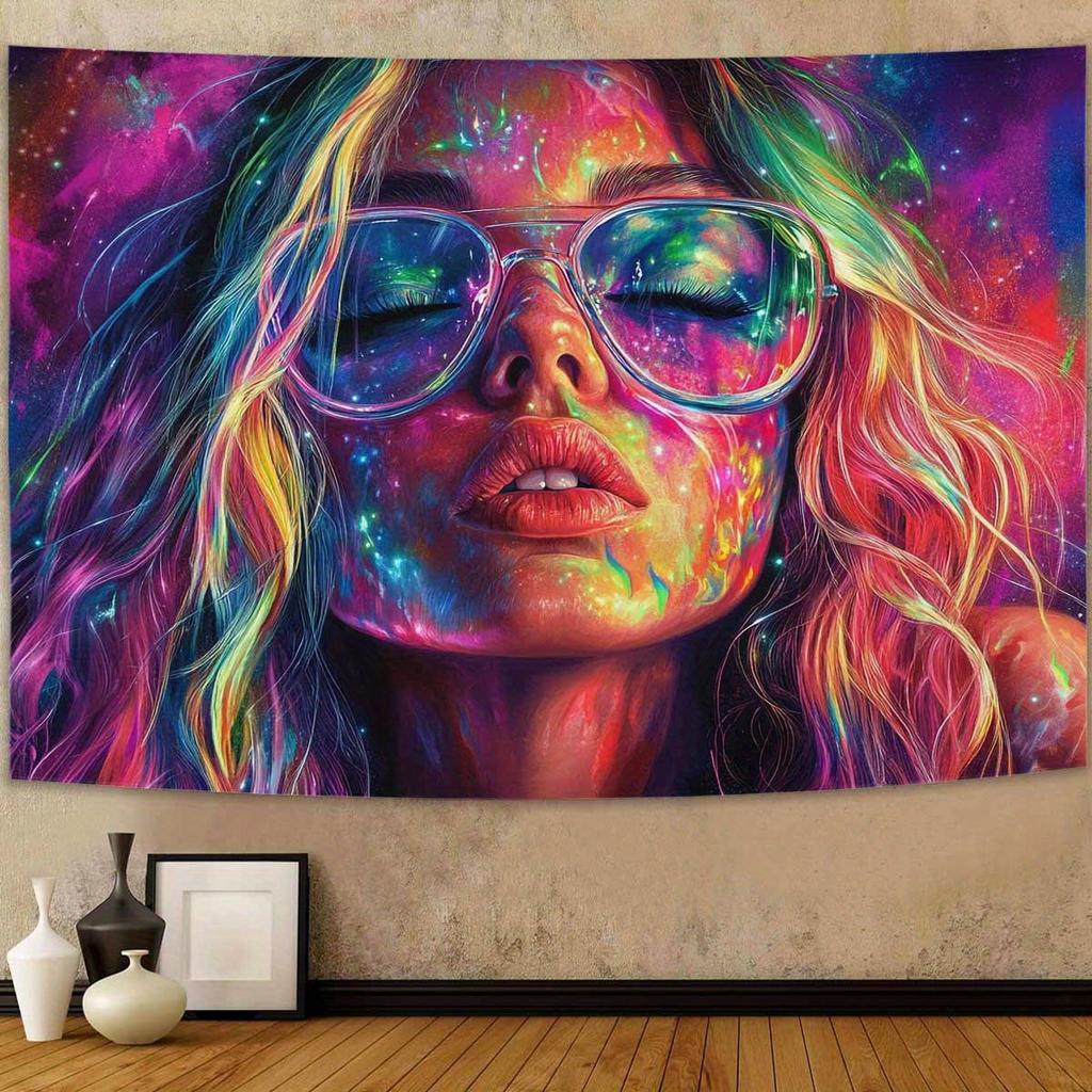 1pc Cyberpunk Girl Portrait Tapestry Vibrant GalaxyInspired Wall Hanging Peach Skin Fabric for Living Room Bedroom Dorm Dec