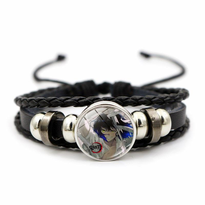 Anime Peripherie Demon Slayer Geflochtenes Armband Kamado Nezuko Zeitjuwel Glas Handgefertigt Ledergeflecht Paar-Armbänder