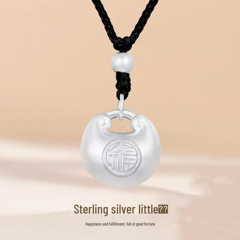 999 Pure Sterling Silver 3D Fu Character Necklace with Ingot Pendant for Couples