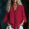 Women's Fashionable And Casual Solid-color Long-sleeved Cotton And Linen Shirt Top