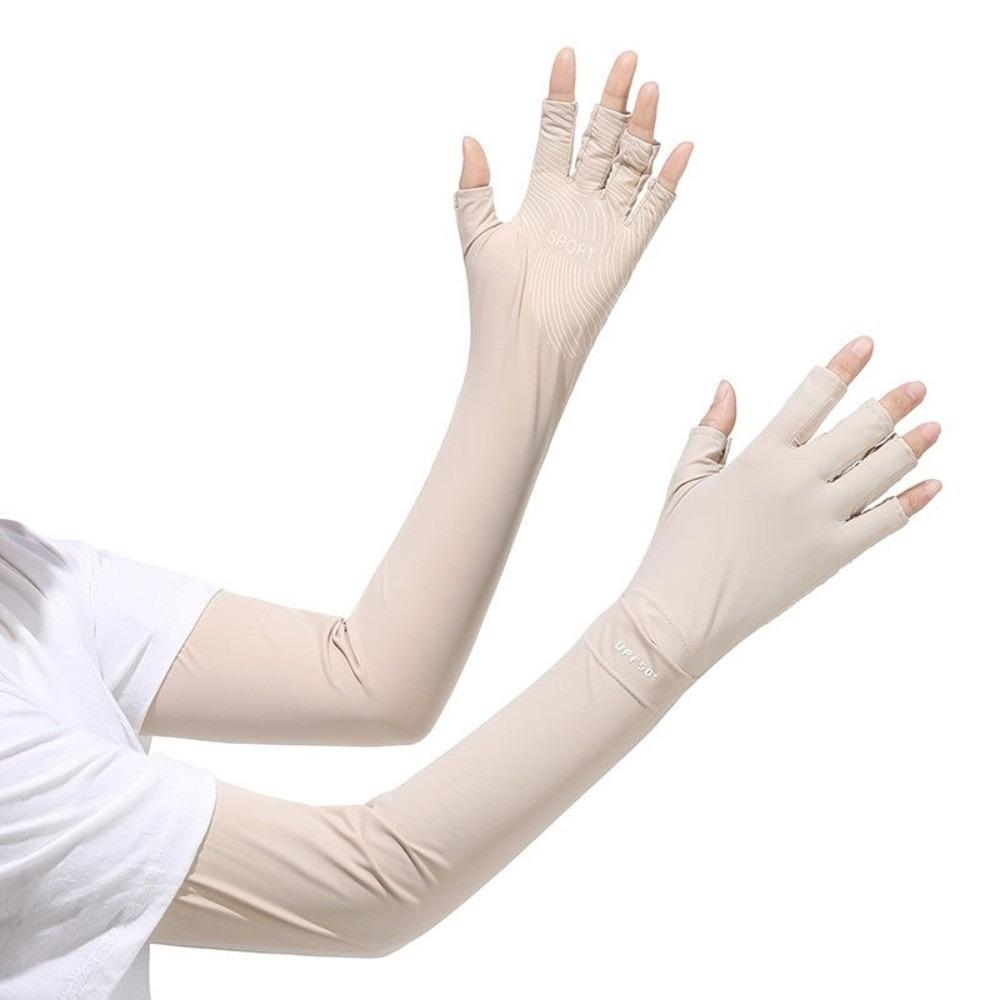 Non-slip Long Sleeve Solid Color Sunscreen Sleeve Gloves Thin Summer Arm Cover  Driving