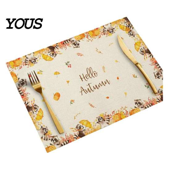 Reusable Table Linens for Thanksgiving Pumpkin Autumn Leaves Placemat, Linen Washable Heat Resistant Watercolor Place Mat Dining Fall Seasonal