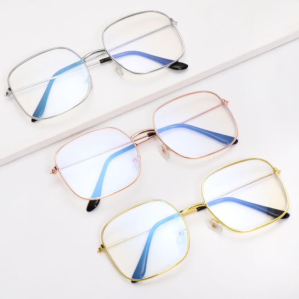 Unisex Vintage Square Glasses Oversized Eyeglasses Metal Frame Eyewear Anti Blue Light Glasses