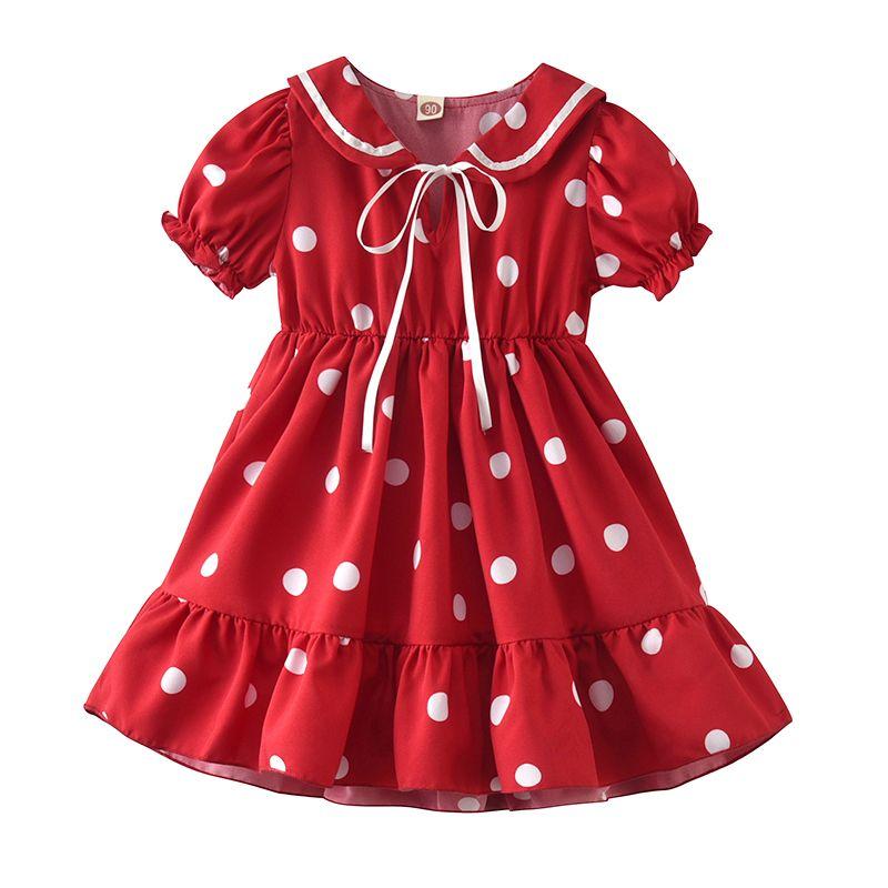 Baby Summer Short-sleeved Skirt Girls Polka Dot Lapel Dress Children's Chiffon Skirt