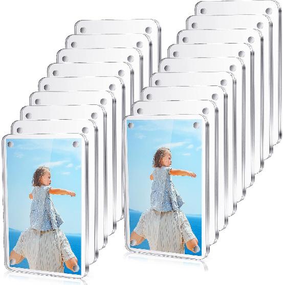 18 Pcs Acrylic Fridge Magnetic Frame 2 X 3, Mini Double Sided Refrigerator Magnet Picture Frame Clear Frameless Display Frame for Fujifilm Instax