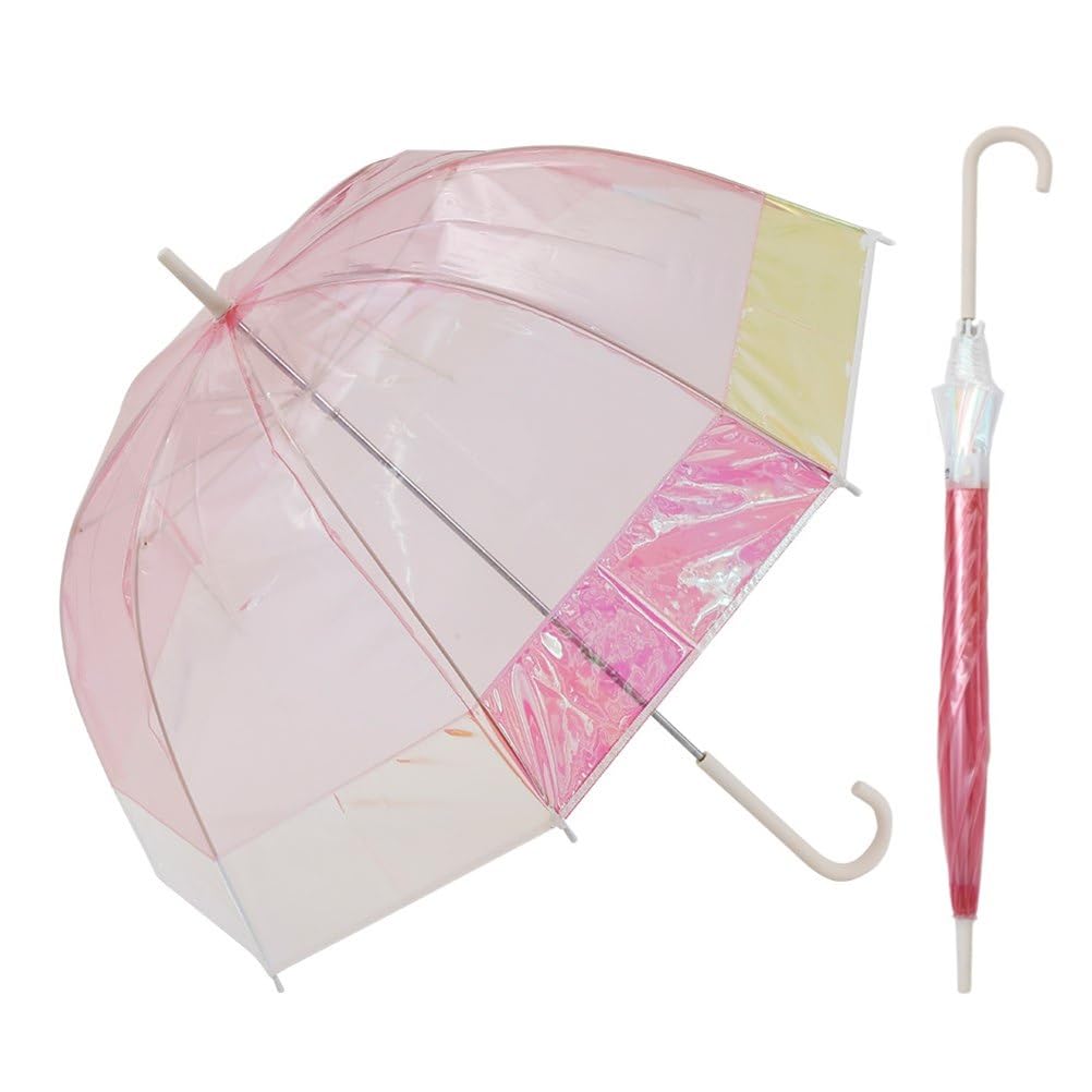 ogawa Aurora Long Umbrella, 60cm, Deep Vinyl Umbrella, LINEDROPS, Pink, Cut-Apart, Birdcage Design, Manual Opening, Safety Cover, 8 Ribs, 54685