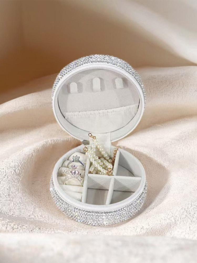 Jewelry box with rhinestones, makeup organizer brilliant, cabinet vanity, storage containers partition portable travel
