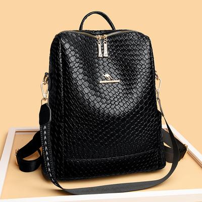 Mochila de Cuero Suave con Patrón Tejido para Mujer Nuevo Estilo Coreano Moda Bolso de Mujer Mochila de Gran Capacidad para Mujer