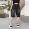 Plus Size Thin Vintage Ripped High Waist Casual Loose Women Summer Half Jeans Denim Harem Pants