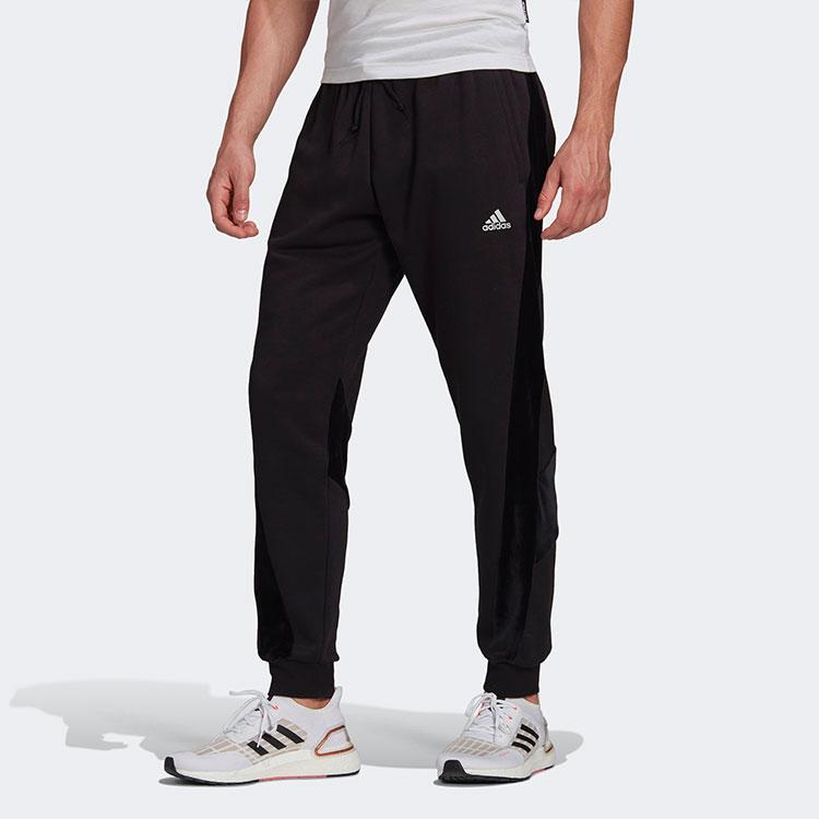Adidas Velvet Track Pants With Cuffed Ankles Men Bottoms Black H25090
