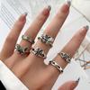 Vintage Gold Silver Color Geometric Rectangle Round Rings Set for Women Men Fashion Snake Sun Leaves Rings Jewelry Gift