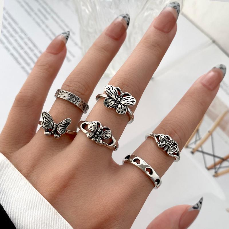 Vintage Gold Silver Color Geometric Rectangle Round Rings Set for Women Men Fashion Snake Sun Leaves Rings Jewelry Gift