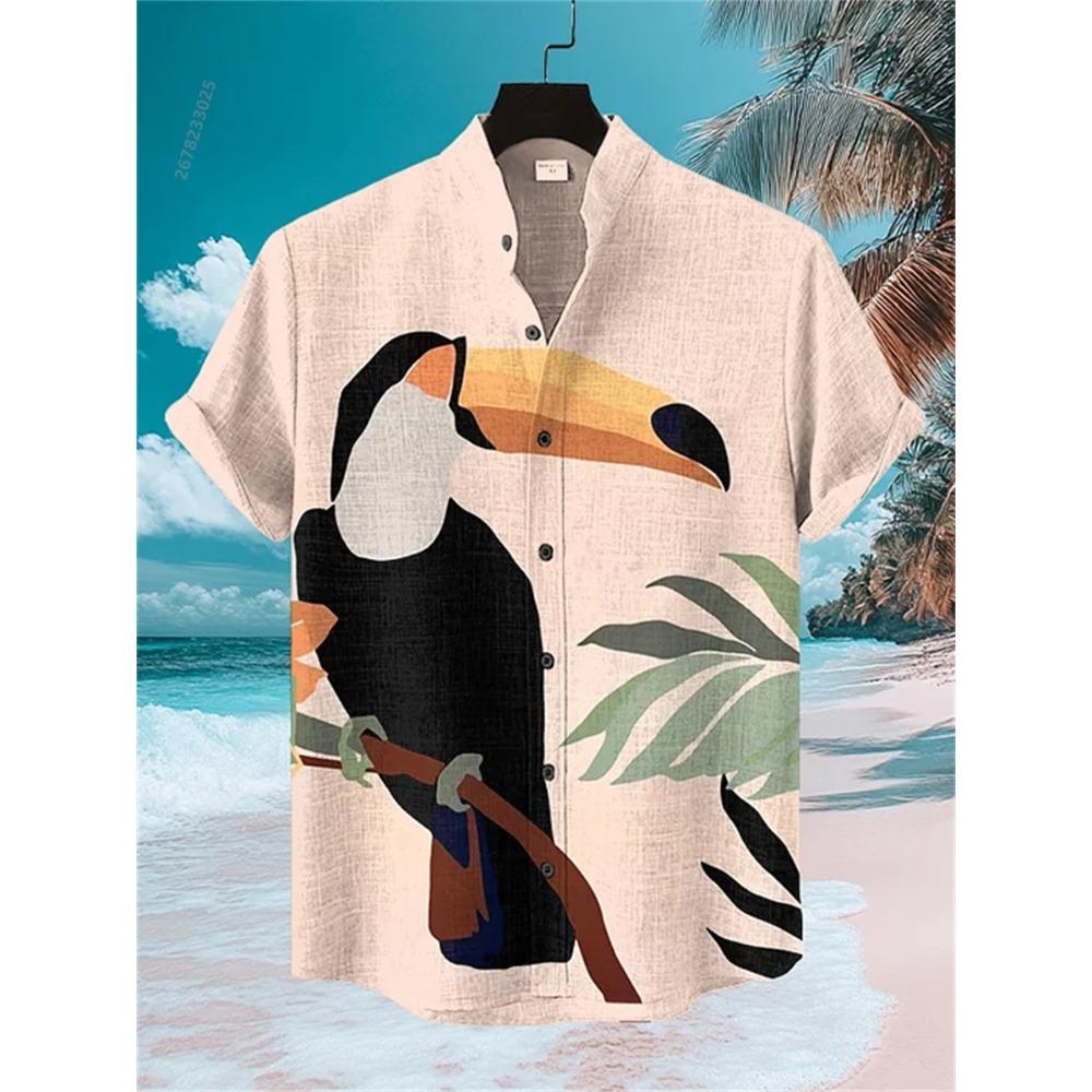 Men's Street Style Short-sleeved Shirt, Quirky Black Cat and Shark Print Casual Men's Top, Trendy and Fashionable Hawaiian Shirt