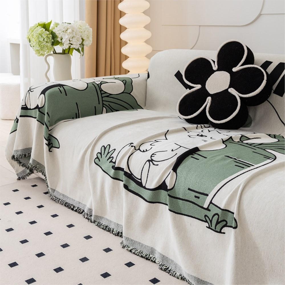 Kreslený Vytištěný Střapec Potah na Pohovku Jednolůžkový Celoroční Přehoz Prach Ochrana proti Kočičím Škrábancům Ochranný Potah Pohovka Deka Podložka