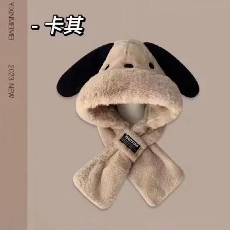 New cute plush hat scarf gloves integrated hat women's autumn and winter cartoon warm cycling thickened ear protector
