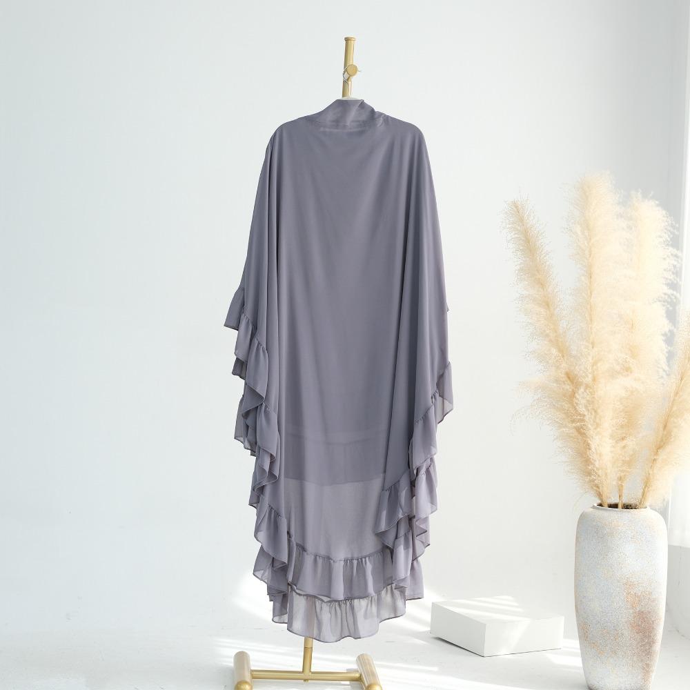 Long Chiffon Ramadan Khimar Abaya Headscarf Prayer Dress Muslim Abaya  Dubai Saudi Black Robe