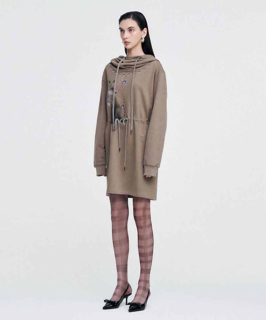 Kimjisu Vintage Fox Graphic Hoodie Dress _ Brown
