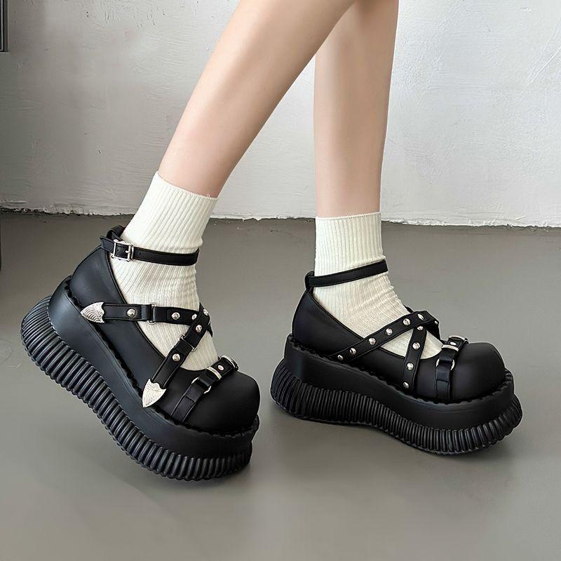 Spice girl muffin big head small leather shoes women's 2024 spring new niche sweet cool platform shoes punk subculture single shoes