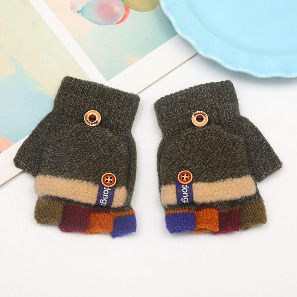 Autumn Winter Half Finger Flip Gloves Exposed Finger Mittens High Quality Warm Gloves  for Children