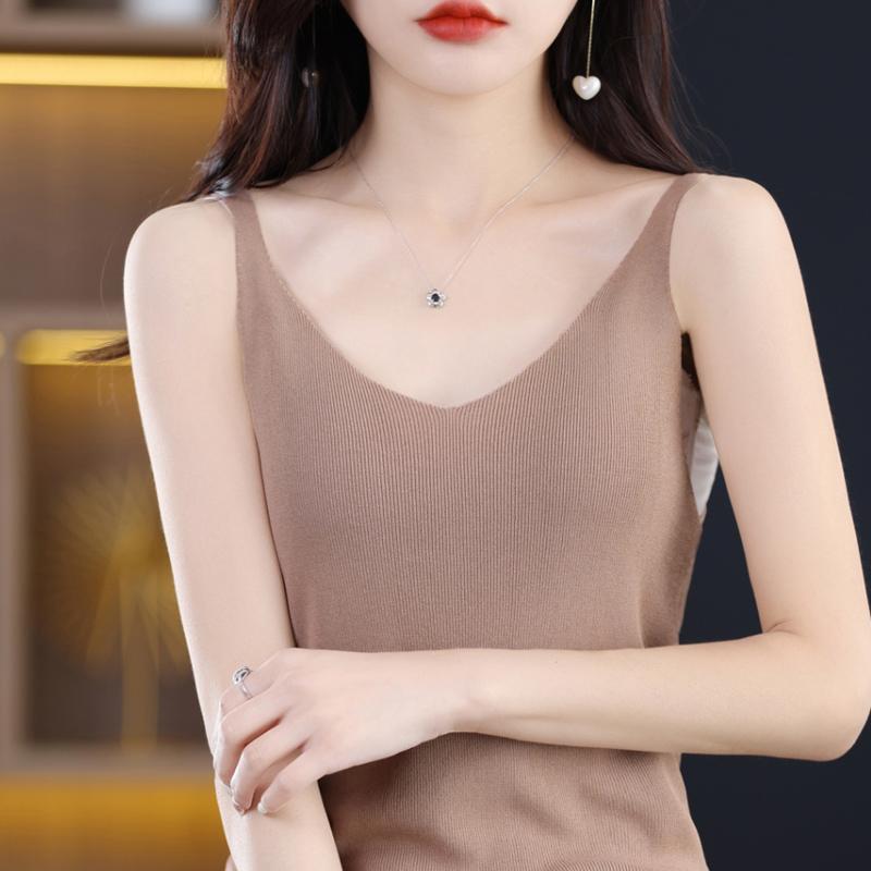 Dámské tílko MODERNÍ NOVINKA SAGA Letní Pletené tričko Základní trička bez rukávů Vesta Spodní prádlo Pletený Top Dámský výstřih do V