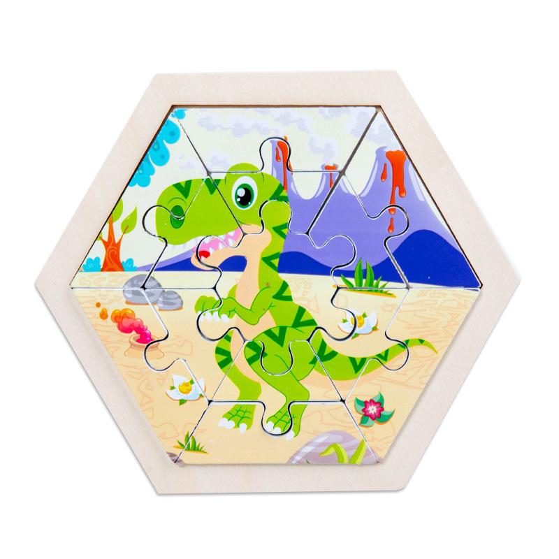 Hexagonal Children's Creative Three-dimensional Animal Puzzle Wooden Early Education Puzzle Fruit and Vegetable Traffic Cognitive Toys