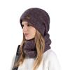 Women's Knitted Hat Winter European and American Warm Hat Scarf Set Fleece Ear Protector Pullover Wool Hat