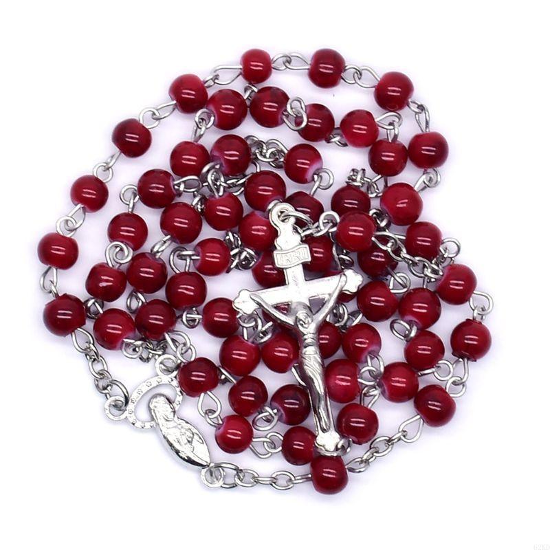 62KD 6mm Rosary Glass Beads Jesus for Cross Pendant Necklace Charm Chain Jewelry Christian Gifts
