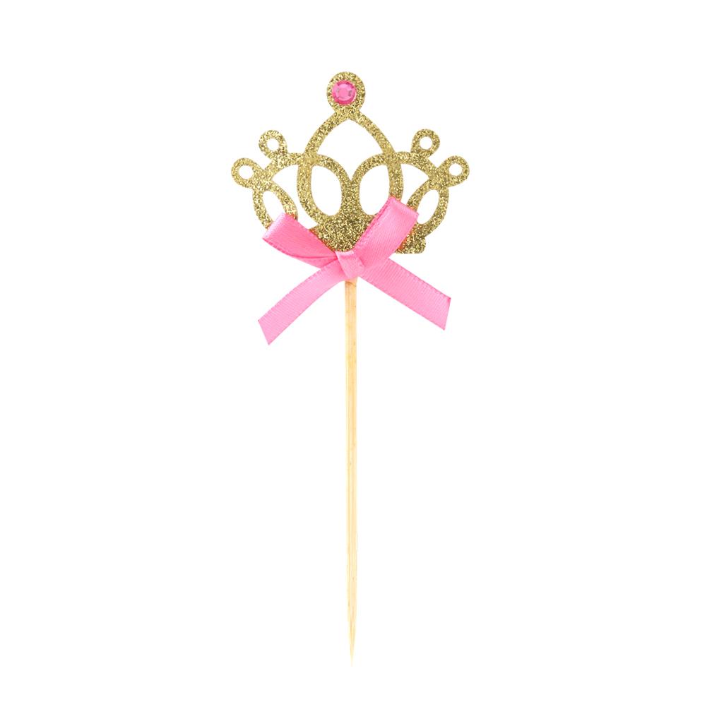 

10 шт. Корона Топпер для кексов с лентой и бантом для вечеринки, дня рождения, украшения десерта (Золото)