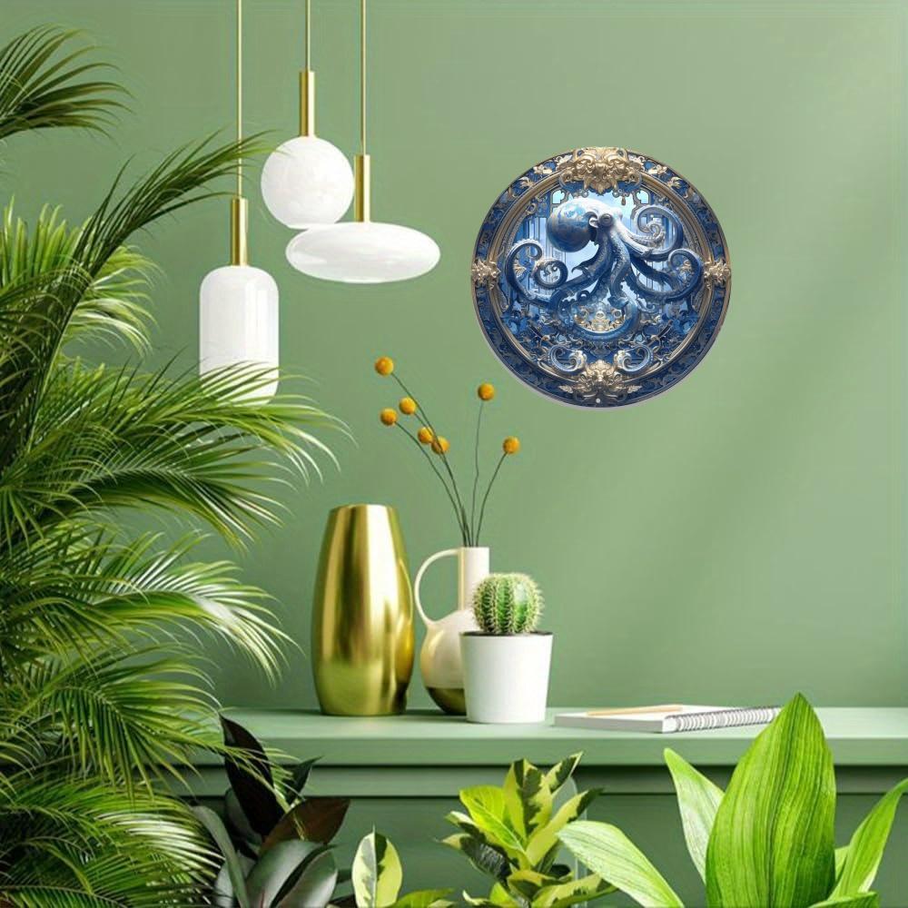 Octopus-Themed Round Wooden Wall Art - Durable, Easy-To-Clean Home & Office Decor Sign, Perfect for Gifts Octopus Decor