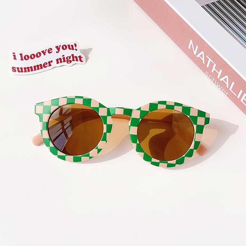 2025 New Kids Cute Checker Panel Color Round UV400 Sunglasses Baby Girls Outdoor Sun Protection Sunglasses Children Sun Glasses