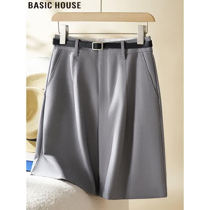 Basic House Women s Grey Ice Silk High-Waist Suit Shorts S