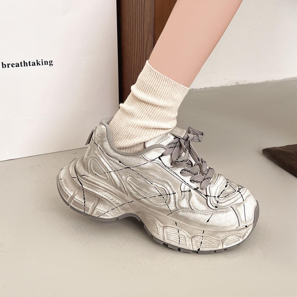 Dad shoes ins super fire mesh breathable thick-soled muffin old small 6cm casual sports shoes handsome women's shoes