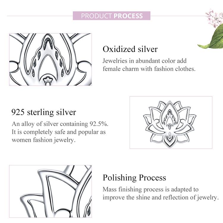 Bamoer 925 Sterling Silver Blooming Lotus Charm Bead for Original 3mm Bracelets & Necklaces, Women Unique Elegant Temperament Jewelry